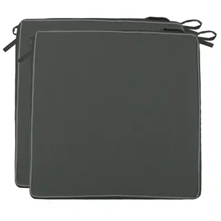 Brandsseller 2er Set Sitzkissen 40x40x4 cm – Wasser- & schmutzabweisende Stuhlkissen mit Bindebändern & Paspel – Für Innen & Außen – Garten, Terrasse, Küche – Anthrazit