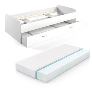 VitaliSpa Jugendbett Enzo inkl. Gästeliege Funktionsbett und Matratze 90 x 200 cm weiß