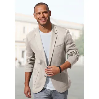 Sakko JOHN DEVIN "aus elastischer Jersey Pikee-Qualität", Herren, Gr. S (44/46), beige, Piqué, Obermaterial: 65% Baumwolle, 35% Polyester. Futter: 100% Polyester, unifarben, regular fit normal, Ärmel mit Ärmelschlitz mit Knöpfen, Sakkos Sakko, lässiges Stretchsakko mit dezentem Muster, Topseller