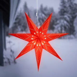 SALCAR LED Papierstern Weihnachten mit Beleuchtung, 3D Leuchtstern Fenster zum Aufhängen, 55cm Adventsstern mit E14 Lampe, LED Stern Weihnachtsdeko, Rot