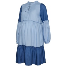 MAMALICIOUS Damen Mlzigga L/S Short Dress A. Kleid, True Navy/Detail:mixed Color With Ashleigh Blue, L EU
