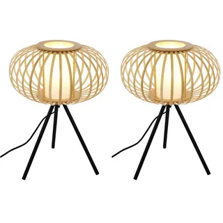 BRILONER – Bambus Nachttischlampe, Schreibtischlampe Holz, Tischlampe Kabelschalter, Leselampe, Boho, Zimmer Deko, Lampe, E27 Fassung, 28x39,5 cm (DxH) (Packung mit 2)