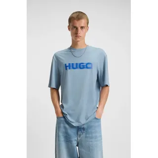 HUGO BOSS T-Shirt "Nalax", Damen, Gr. L, blau (light, pastel blau458), Single Jersey, Obermaterial: 100% Baumwolle, unifarben, regular fit hüftlang, Rundhals, Shirts T-Shirt, mit Logo-Druck