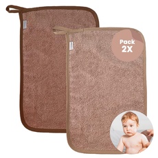 MIMUSELINA Baby Waschlappen Handtücher Für Babys und Kleinkinder, Hände und Babygesicht, Musselin Waschlappen Baby, 2 Stück, Maße 35x23 cm, 450gr (Sand/Braun)