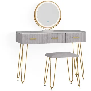 Vicco Schminktisch Layla Grau 100 cm mit LED Beleuchtung und Hocker