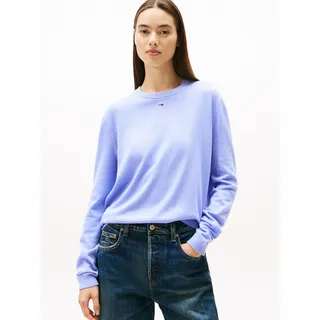 Strickpullover TOMMY JEANS "TJW ESSENTIAL CREW SWEATER EXT", Damen, Gr. M (38), vintage iris, Feinstrick, Obermaterial: 100% Baumwolle, unifarben, regular fit normal, Rundhals, Rippstrickbündchen, Pullover Strickpullover