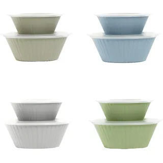 Ecoplast Dorica 1 Paar Salatschüsseln aus Kunststoff mit Deckel, Taupe/Eis/Grün/Hellblau, U