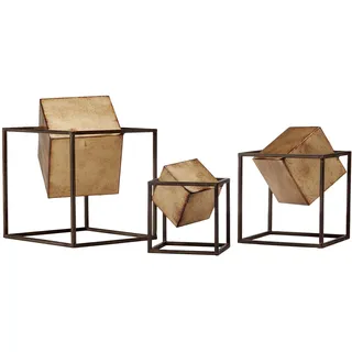 Madison Park Quad-Cube-Heimdekoration – 3-teiliges Set, Metallakzentuierung, Moderne Luxe, geomatrische Kunst, Skulptur, Wohnzimmer, Regal-Zubehör, Multi-Größe, Schwarz/Gold