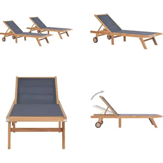 vidaXL Klappbare Sonnenliegen mit Rollen 2 Stk. Teak Massiv Textilene - Sonnenliege - Sonnenliegen - Holzliege - Holzliegen - Braun
