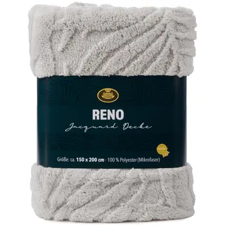 Gözze - Jacquard Decke Reno, Kuschelige Wohndecke mit Blatt-Muster, Weiche Sofadecke in Hoch-Tief-Optik, 150 x 200 cm - Silber