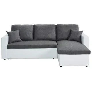BAÏTA Ecksofa Aspen, umwandelbar, 4-Sitzer, mit umkehrbarer Ecke, Aufbewahrungsbox, aus PU und Stoff, Weiß und Grau