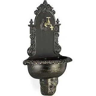 XL Wandbrunnen antik, mit Wasserhahn, nostalgisch, Waschbecken Garten, Aluguss, HBT 75 x 44 x 22 cm, schwarz