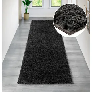 Bruno Banani Läufer "Shaggy Soft" rechteckig 30 mm Höhe Läufer, Brücke, gewebt, Uni-Farben, besonders weich, dunkelgrau
