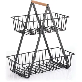 MSV Elie Aufbewahrungskorb zum Aufstellen, industrielles Design, Holz & Stahl, Schwarz matt, Black