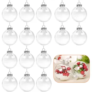 XULEGGNK Transparente Weihnachtskugeln Plastik, 16 Stück Durchsichtige Christbaumkugeln, Kugel Transparent Befüllbar, Klar Weihnachtskugeln Befüllbar, 6 cm