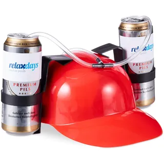 Relaxdays Party Trinkhelm für 2 Dosen Bier Rot/Schwarz/Transparent