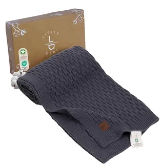 Little Dedi 100% Bio-Baumwolle Babydecke Gestrickt 80x100 cm Dunkelgrau – GOTS Zertifiziert, Weich und Atmungsaktiv, Ideal für Neugeborene und Säuglinge, Nora