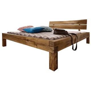 MASSIVMOEBEL24.DE Balkenbett Wildeiche 180x200 tabacco geölt JANGALI #412 - Braun