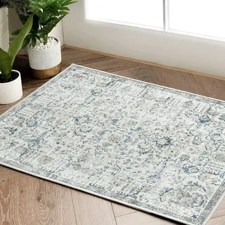 TOPICK Läufer 60x150cm Blau Teppiche Vintage Teppichläufer Flur Retro Faltbar Dünner Waschbar Teppich Multi Floral Boho rutschfeste für Innenbereich Badezimmer Küche Schlafzimmer Wohnzimmer