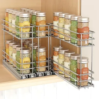 Orimade Gewürzregal Ausziehbar, Gewürz Organizerfür, Gewürzregal Schrank,Kein Zusammenbau, Gewürzregale ohne Bohren Silber, 3 Stück