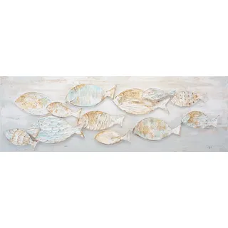 Bönninghoff Ölgemälde "handarbeit FISCHE 40x120 cm – Wandbild Kunst Deko modern" Fisch  Fisch & Meeresfrüchte  Meer 1 Stk. tlg. handgefertigt, jedes Bild ein Unikat, farbe bild(er): braun,weiß, grau, gold