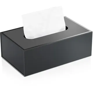 JiaWei Taschentuchbox 22,5x12x7,8 cm, Aus 1600 g/m2 Extra Stabil Karton, Rechteckig Kosmetiktücher Box Taschentücher Box mit Magnetabdeckung, Matter Oberfläche & UV-Rand Design - Schwarz