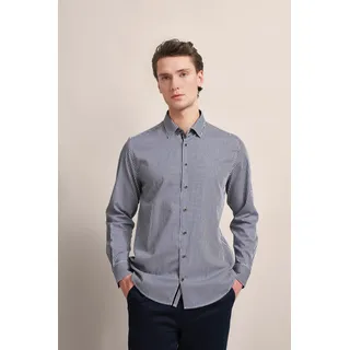 Langarmhemd BUGATTI, Herren, Gr. 4XL, Normalgrößen, blau (marine), 100% Baumwolle, unifarben, normal, eckige 2-Knopf-Manschette, Hemden Langarmhemd, mit Streifen