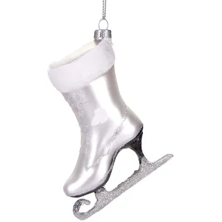 BRUBAKER Schlittschuh Weiß - Handbemalte Weihnachtskugel aus Glas - Mundgeblasener Christbaumschmuck Figuren lustig Deko Anhänger Baumkugel - ca. 10 cm