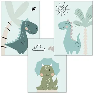 Bilderzeile® Poster Kinderzimmer, 3 Bilder für Kinderzimmer und Babyzimmer Deko, Kinderbilder mit Tieren für Mädchen & Jungen, Wandbilder mit Premium Kunstdruck DIN A4, ohne Rahmen, 3er Set #17