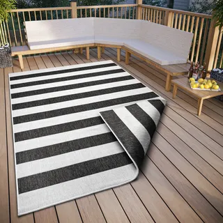Teppich OTTO HOME "Alan Wendeteppich" Gr. 2, schwarz-weiß (schwarz, weiß), B:80cm H:5mm L:150cm, Kunstfaser, Teppiche, Teppich, beidseitig nutzbar, Streifen, Scandi, wetterfest, für In- und Outdoor
