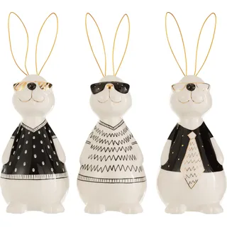 Manahee Design | Keramik Hase Max Groß 3er Set | Weiß, Schwarz, Gold | 29,5 x 11 x 10 cm