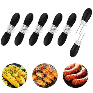 12 Stück Maiskolbenhalter in Edelstahl, Maiskolbenspieße für BBQ und Küche, Rostfreier Mais-Pick, Fruit Forks, Schwarzer Maishalter
