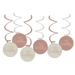 Folat 68706 Geburtstag Dekoration Rosa, Creme, Champagner Gold - Hängdekoration - Crème Rose - 6 Stück - Eine raffinierte und lebendige Geburtstagsdeko Happy Birthday