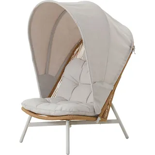Bille Loungesessel Polyrattan mit Kissen beige, natur, grau. - Naturbelassen