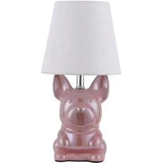 EOEYYOYB Niedliche Nachttischlampe für Kinderzimmer, Keramik-Welpen-Tischlampe mit Leinenstoffschirm, Bulldog-Nachttischlampe für Wohnzimmer und Schlafzimmer, Rosa