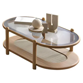 Moderner Braun Couchtisch mit Glasplatte und Holzgestell Hochwertig Möbel