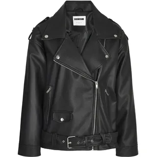 NOISY MAY Damen Nmpaulina Oversize Biker Jacket Noos Kunstlederjacke, Schwarz, XS EU