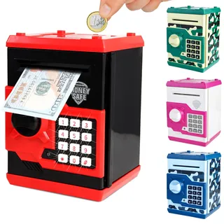 Pup Go Elektronische Digitale Spardose XXL Kinder Tresor mit Code für 3+ Jahren, ATM Saving Bank Kinder Safe Sparschwein Scheine Groß, Geburtstag Geschenk für Jungen Mädchen 3-12 Jahren (Rot)