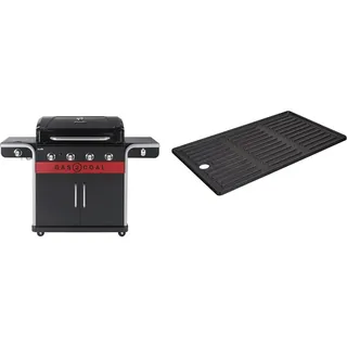 Char-Broil Gas2Coal 440 (2.0) Hybrid Grill - 4 - Brenner Gas & Kohlegrill mit Seitenbrenner, Schwarz & 140007 - Grillplatte für 4 Brenner - Grills, Schwarz