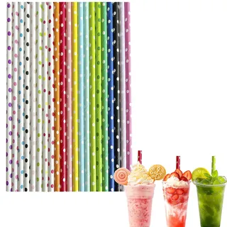 Strohhalme Papier Punkte, Papierstrohhalme Einweg 100 stück, Trinkhalme Biologisch Abbaubare Cocktail Strohhalme 20cm Drinking Straws für Geburtstag,Hochzeit,Weihnachten,Babyparty,Feier und Party