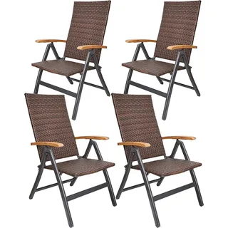 BRUBAKER 4er Set Polyrattan Gartenstuhl Modena - Hochlehner aus Metall und Poly Rattan klappbar - 7-Fach verstellbare Rückenlehne - wetterfester Faltstuhl/Klappstuhl - Braun Grau - Braun, Grau
