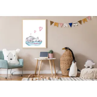 Bild mit Rahmen LÜTTENHÜTT "oder Poster, Schlafender Hase mit Herzen", bunt (farbe rahmen: beige, farbe bild(er): bunt), B:50cm H:70cm T:0,7cm, Holz, Plexiglas, Bilder, Bild mit Rahmen, HD Premium Druck