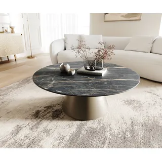 DELIFE Couchtisch Borna 100x100 cm Keramik Laminam®Noir Desir Braun Gestell Konisch Effektfinish Titan - Braun