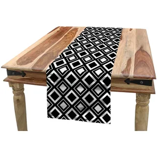 ABAKUHAUS Schwarz und weiß Tischläufer, Squares Moderne, Esszimmer Küche Rechteckiger Dekorativer Tischläufer, 40 x 180 cm, Weiß Schwarz