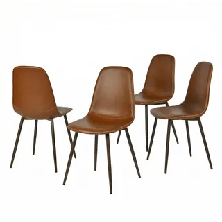Meubles Cosy 4er-Set Esszimmerstühle aus Polyurethanim Industrial-Stil mit Metallbeinen in Holzoptik, braun – CHARLTON - Braun
