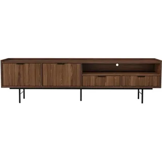Beautysofa Lowboard Evron mit 2 Schubalden und 2 Tür, Walnuss , Walnussfarben , Metall , 200x55x40 cm , Wohnzimmer, TV Möbel, Lowboards, Lowboards stehend