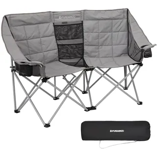 FUNDANGO Campingstuhl Faltbar für 2 Personen, Klappstuhl Camping XXL 2 Sitzer, Campingsofa Hochlehner Gepolstert Extra Lang für Outdoor Garten Balkon Indoor, Camping Stuhl 200 kg Belastbar, Grau