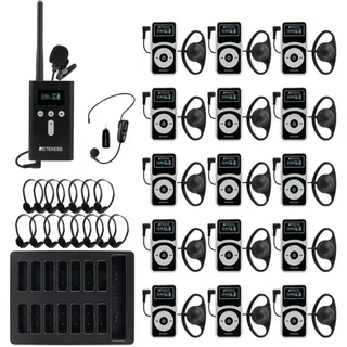 Retekess T130P (T130 3rd) Kabelloses Tour Guide System-Headsets, Verbesserte Geräuschreduzierung, 160 m/328 Fuß, Übersetzungssystem für Fabrik, Tourismus (1 Sender, 15 Empfänger)