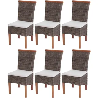 6er-Set Esszimmerstuhl Savona, Stuhl Küchenstuhl, Rattan ~ mit Sitzkissen