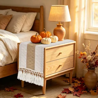 yuboo Boho-Kaffeetischläufer, kurz, klein, braun, Couchtischdecke, Kommodenläufer und Topper für Küche, Schlafzimmer, Nachttisch, Frühlings-Bauernhaus-Tischdekoration, 122 cm lang